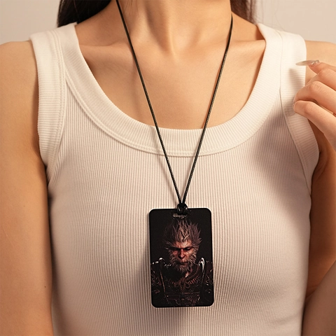 Collier À Pendentif Rectangulaire En Acier Inoxydable Avec Cordon En Cuir Tressé Style Chinois Chaîne De Pull Imprimée Vintage