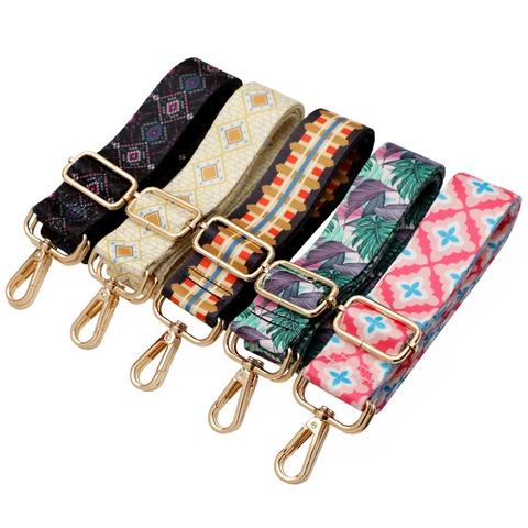Wide Bag Shoulder Strap Replacement Woven Polyester Webbing Metal Hooks Adjustable Crossbody Handbag Decorative Bohemian Pattern
