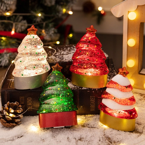 Luce Notturna A LED Per Albero Di Natale Decorazione Da Tavolo Con Glitter Liquidi PVC Ornamento Luminoso Per Feste