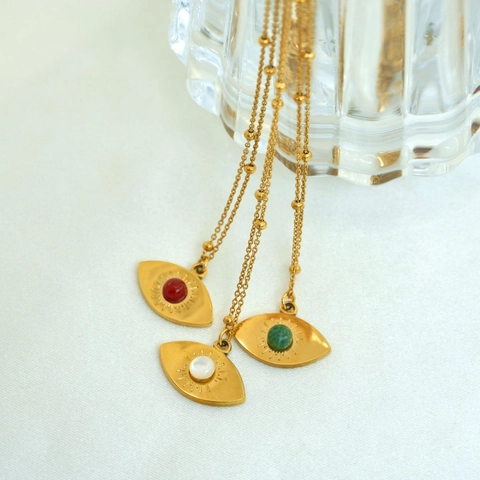 Collana Ciondolo Malocchio Acciaio Inossidabile Pietra Naturale Placcato Oro Catena Gioielli Etnici Bohémien Donna
