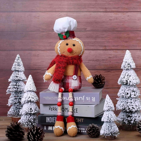 Muñeco De Jengibre De Navidad Peluche Piernas Largas De Cuentas De Madera Decoración De Mesa Estilo Rural Adorno
