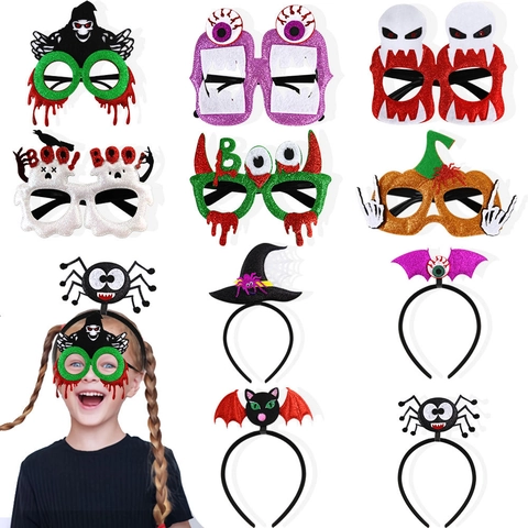 Occhiali E Cerchietto Per Festa Di Halloween Plastica Glitter Zucca Pipistrello Fantasma Cappello Da Strega Accessori Per Costumi Per Bambini Adulti