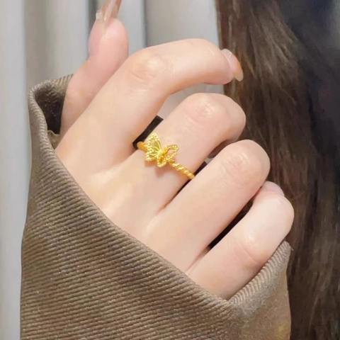 Schmetterling Ring Kupfer Vergoldet Hohl Verstellbar Offener Fingerring Modeschmuck Für Damen