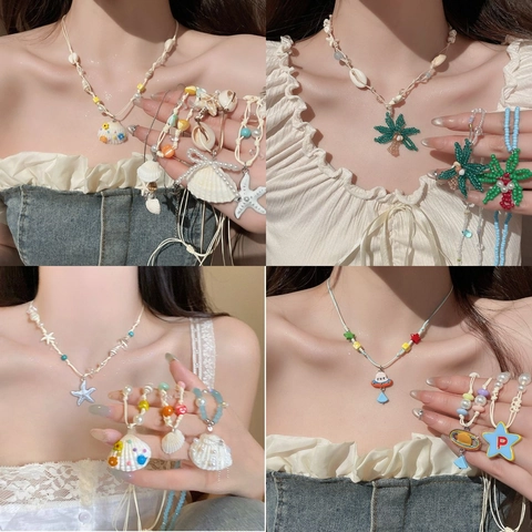 Collar Con Colgante De Estrella De Mar Y Concha Bohemia Joyería De Perlas Artificiales De Resina De Playa De Verano