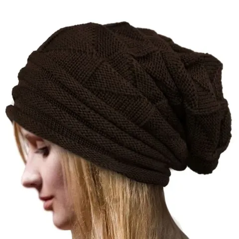 Acrylic Knitted Beanie Hat Slouchy Winter Warm Waffle Grid Texture Cuffed Outdoor Cap For Men Women Solid Color Casual
