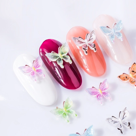3D Butterfly Nail Art Decorations Resin Shimmer Glitter Glow In The Dark Stereoscopic Colorful DIY Manicure Charms