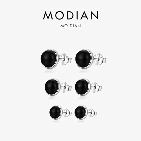 Pendientes de Botón de Plata de Ley 925 Ágata Negra Minimalista Redondo Pequeño Elegante Joyería Estilo Conmutar para Mujeres Niñas Pendientes de Moda Simples
