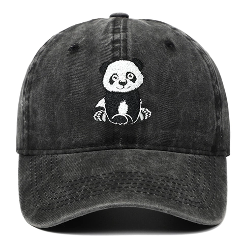 Casquette De Baseball Coton Lavé Broderie Panda Ajustable Protection Solaire Plein Air Chapeau Rétro Unisexe