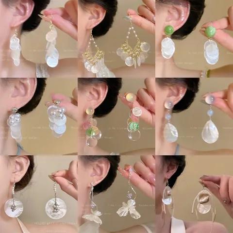 Round Shell Dangle Tassel Earrings With Silver Earring Post Fresh Sweet French Style Vacation Jewelry For Women