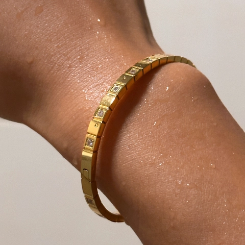 Bracciale Rigido Malocchio Acciaio Inossidabile Placcato Oro 18K Zirconia Cubica Geometrico Gioielli Donna
