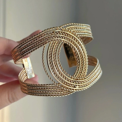 Bracciale A Polsino Intrecciato Con Corda Torcita Tonalità Oro Vintage Bracciale Regolabile In Metallo Retrò Design Geometrico Per Donna