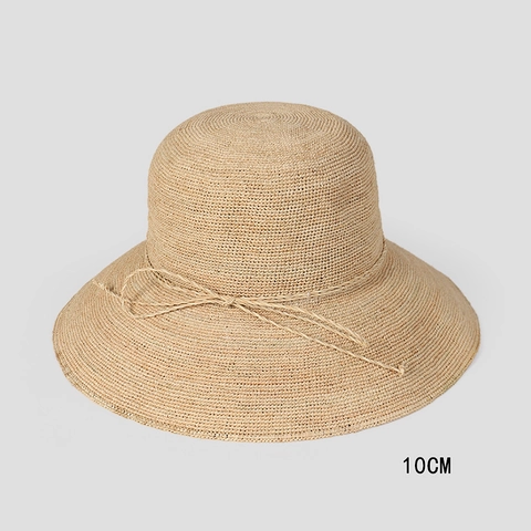 Cappello Sole Paglia Raffia Fatto Mano Pieghevole Tesa Larga Top Tondo Fiocco Traspirante Protezione UV Vacanze Spiaggia