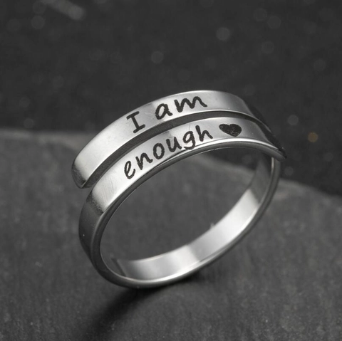 Engraved Stainless Steel Ring For Women Adjustable Open Wrap Band Minimalist Inspirational Jewelry Gifts