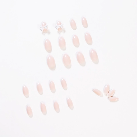 Unghie Finte Press On French Tips Bianche Con Fiocco 3D Decorazione Rosa Nude Unghie Lunghe Forma Bara Elegante Per Donne