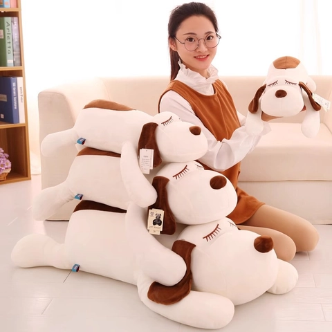 Peluche Chien Allongé Chiot Long Oreiller Doux Peluche Coton PP Compagnon De Sommeil Mignonne Poupée Animale Décoration Maison Cadeau