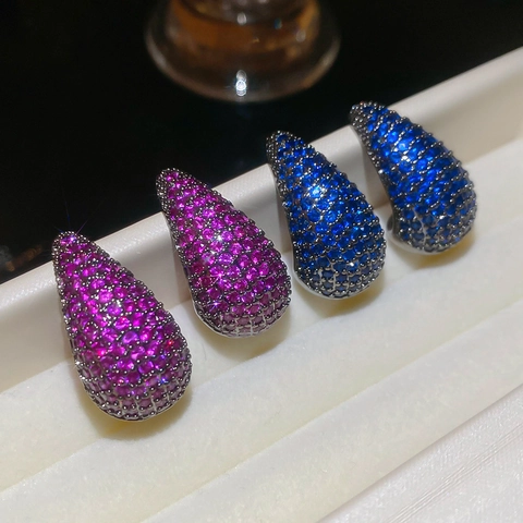 Teardrop Wassertropfen Ohrstecker Damen Kupfer Zirkon Pavé Luxus Mode Mit Silver Earring Post