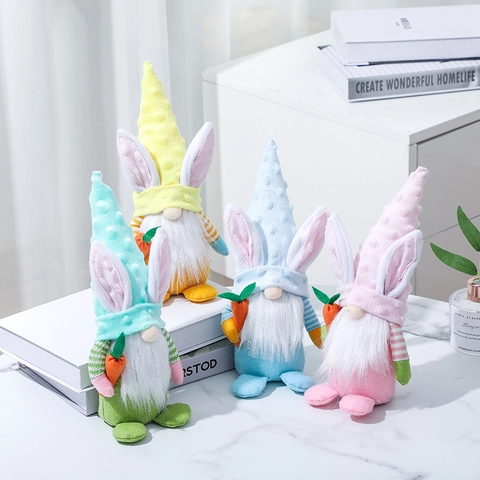 Gnome De Pâques Poupée En Peluche Lapin Avec Longue Barbe Carotte Décoration Pour Bureau Maison Table Ornement