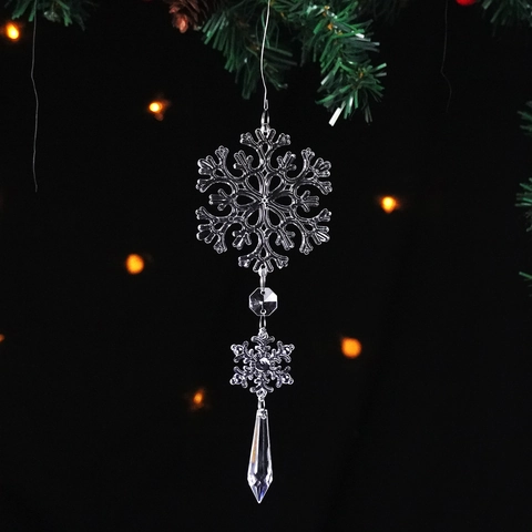 Décorations De Noël Suspendues Acrylique Cristal Transparent Flocon De Neige Boîte Cadeau Glaçon Arbre Fête