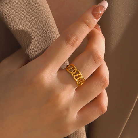 Anillo Ovalado Acero Inoxidable Ajustable Hocico De Cerdo Cadena De Ancla Geométrico Retro Minimalista Joyas Mujer