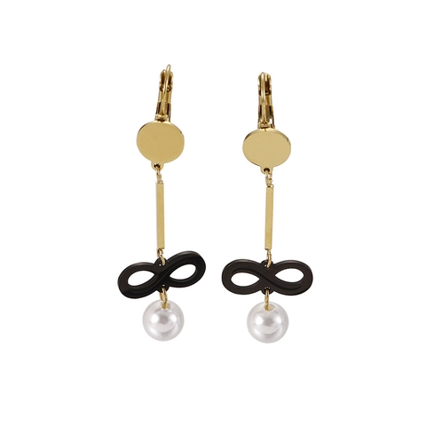 Lange Hängeohrringe Edelstahl Unendlichkeitssymbol Design Mit Weißen Künstliche Perlen Elegant Retro Mode Für Frauen