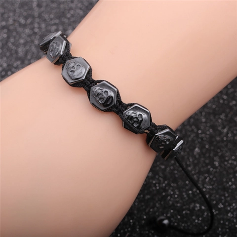 Hämatit Tigerauge Stein Perlen Verstellbares Armband Mit Totenkopf Anhänger Punk Gothic Stil Schmuck Für Herren Damen