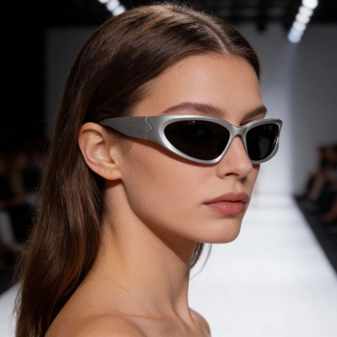 Occhiali Da Sole Sportivi Ovali Montatura PC Protezione UV400 Futuristico Y2K Cyberpunk Avvolgenti Ciclismo All Aperto Unisex