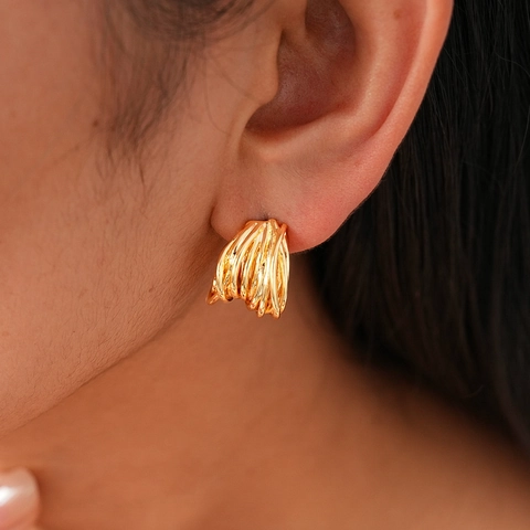 Orecchini A Cerchio A Forma Di C Da Donna Rame Placcato Oro Vero Spirale Geometrica Minimalista Perno In Argento
