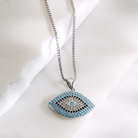 Evil Eye Pendant Necklace Copper With Zircon Micro Pave Box Chain Gold Silver Plated Jewelry For Women Elegant