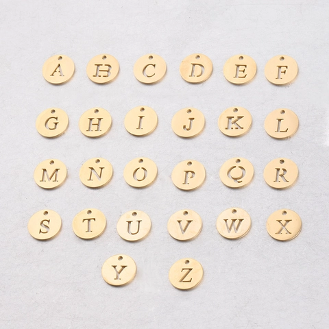 Round Hollow Alphabet Initial Pendants Stainless Steel Mirror Polished Charms For DIY Necklace Bracelet Jewelry Making