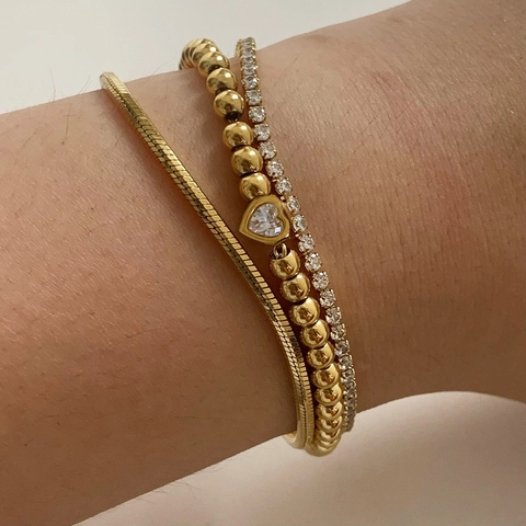 Minimalist Stainless Steel Bracelets For Women Featuring Zircon Heart Charm Tennis Chain And Snake Bone Design Fashion Jewelry