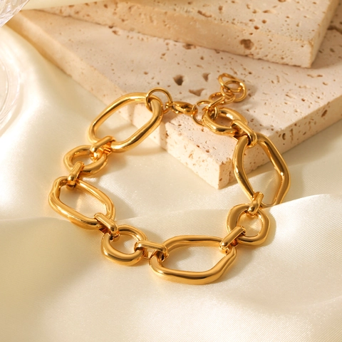 Pulsera De Cadena Gruesa Para Mujer Irregular Geométrica Acero Inoxidable Chapado En Oro No Se Desvanece Joyería De Moda