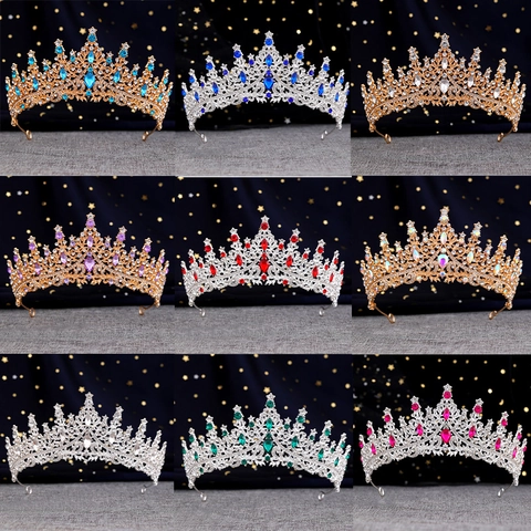 Corona Da Sposa Barocca Lega Strass Cristallo Colorato Diadema Principessa Regina Accessori Per Matrimoni E Feste