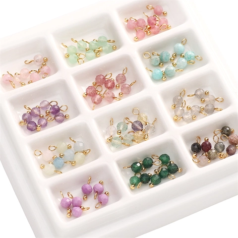 Mini Faceted Natural Stone Charms Round Gemstone Freshwater Pearl With Gold Jump Ring For DIY Jewelry Making Necklace