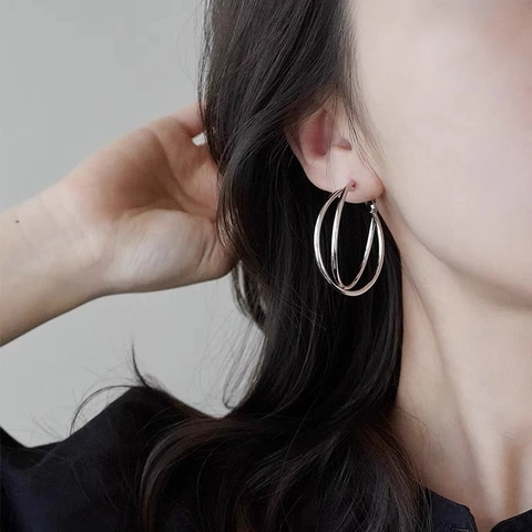 Crossover Creolen Minimalistische Geometrische Kupfer Hochglanzpoliert Schmuck Modische Schicke Accessoires Für Damen