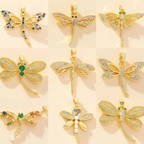 Dragonfly Pendant Necklace Copper Gold Plated Colorful Zircon Imitation Artificial Pearl Fashion Jewelry Accessory For Women