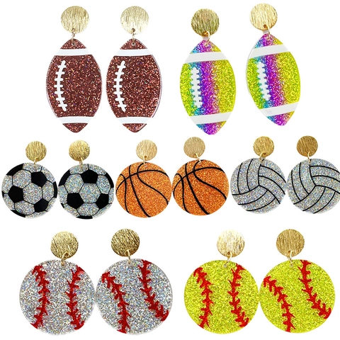 Sportball Hängeohrringe Für Damen Glitzernde Acryl Pailletten Basketball Fußball Baseball Soccer Spieltag Neuheit Schmuck