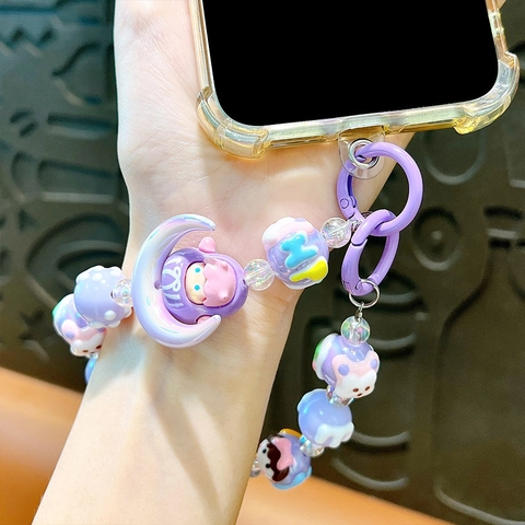 Cute Cartoon Moon Hand Painted Bead Keychain Acrylic Mobile Phone Chain Bag Charm For Women Girls Gift