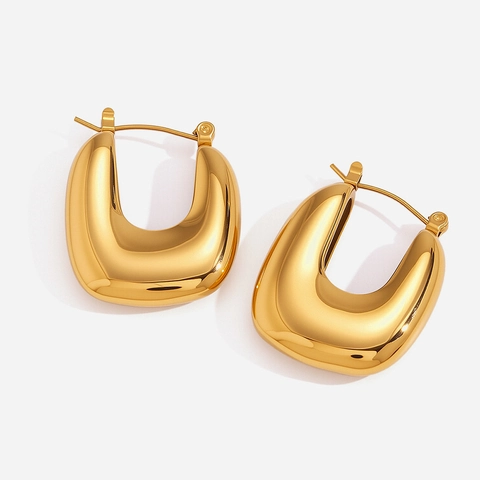 Orecchini a Cerchio Spessi a Forma di U in Acciaio Inossidabile Placcato Oro 18K Gioielli Minimalisti Geometrici per Donna