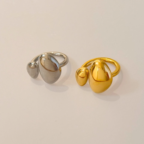 Minimalist Irregular Pebble Open Ring 18K Gold Plated Titanium Steel Asymmetrical Polished Adjustable Jewelry For Women