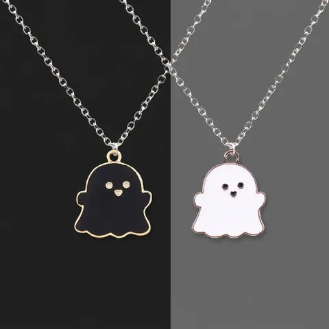 Ghost Pendant Necklace Heart Earrings Enamel Copper Alloy Faux Artificial Pearl Halloween Cartoon Jewelry For Women Girls