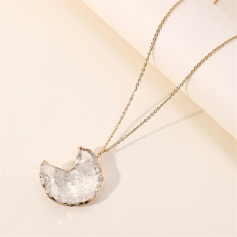 Collar De Colgante Corazón Luna De Piedra Natural Cristal Blanco Cadena De Aleación Chapada En Oro Para Mujer Joyería