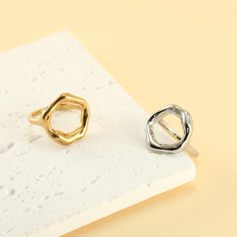 Anillo De Acero Inoxidable Con Textura De Lava De Onda Irregular Geométrica Minimalista Para Mujer Joyería De Moda Chapada En Oro De 18K
