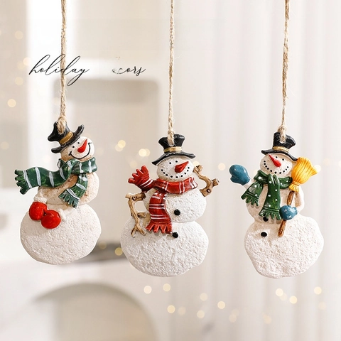 Christmas Hanging Ornaments Resin Snowman Santa Claus Reindeer Sleigh Stocking Holiday Tree Pendant Decor