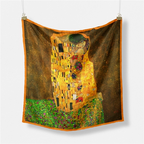 Foulard Quadrato in Raso Artistico Vintage Donna Gustav Klimt Il Bacio Stampa Fascia Capelli Foulard Elegante Decorativo