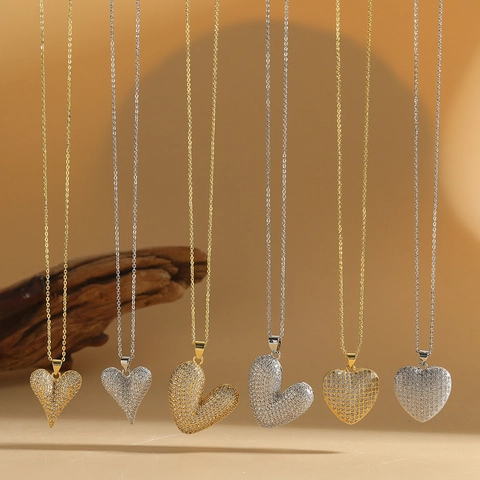 Koperen Zirconia Hart Hanger Ketting Voor Vrouwen Luxe Pave V-Vorm Groot Klein Liefdeshart Sleutelbeen Ketting Mode Sieraden