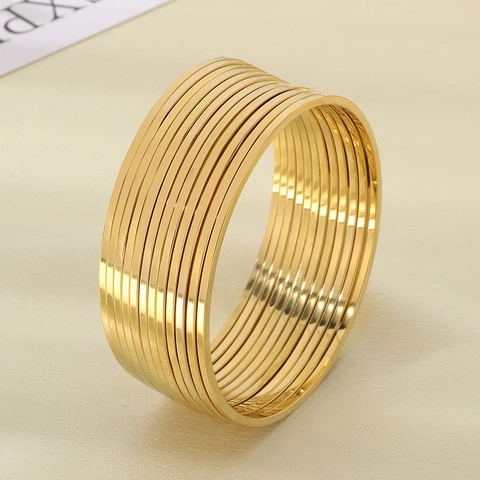 Bangle Bracelet Stainless Steel 18K Gold Plated Minimalist Stackable Thin Round Plain Circle Fashion For Women