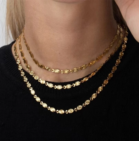 Collana A Catena Con Maglie Ovali Texture In Acciaio Inossidabile Placcato Oro Gioielli Geometrici Minimalisti Francesi