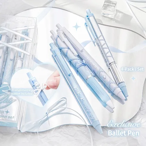Bolígrafos De Gel Retráctiles 0.5mm Con Cinta Punta ST Tinta Negra Papelería Para Estudiantes Estilo Ballet Agarre Suave