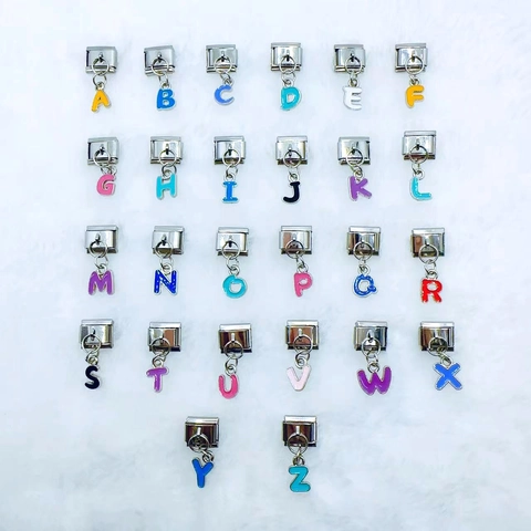 Italian Charm Link Bracelet Alphabet Letter Number Stainless Steel Enamel Dangle DIY Jewelry Accessory Modular