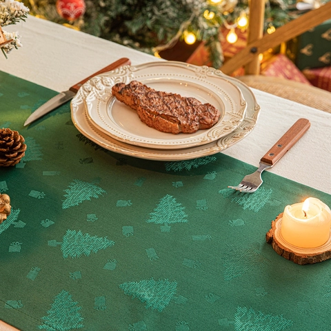 Camino De Mesa De Navidad Jacquard Poliéster Árbol Copo De Nieve Patrón Oscuro Decoración De Mesa De Fiesta